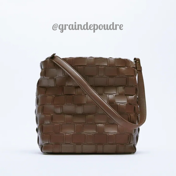 Rare! Zara Chocolate Brown Woven Leather Bucket Purse